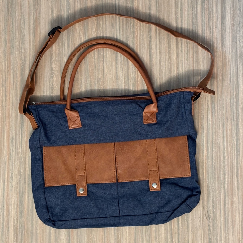 Blue bag with handles and adjustable shoulder strap NWOT ~16” x 12”